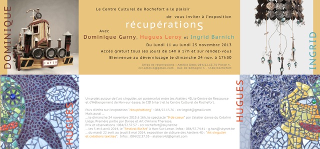 du 11 au 25 novembre: RécupérationS – Exposition au Centre Culturel des Roches