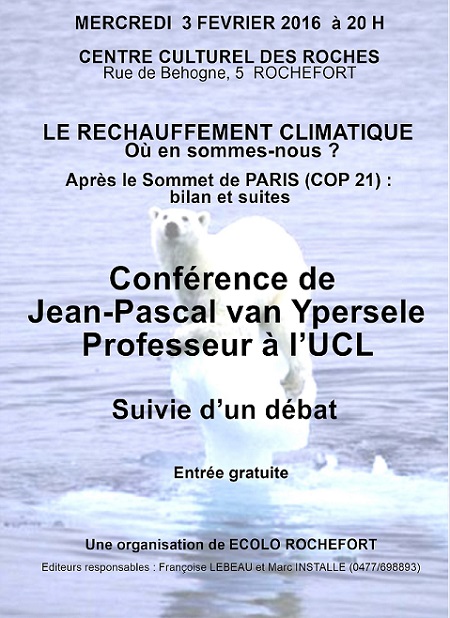 Conférence de J-P van Ypersele, Professeur à l’UCL